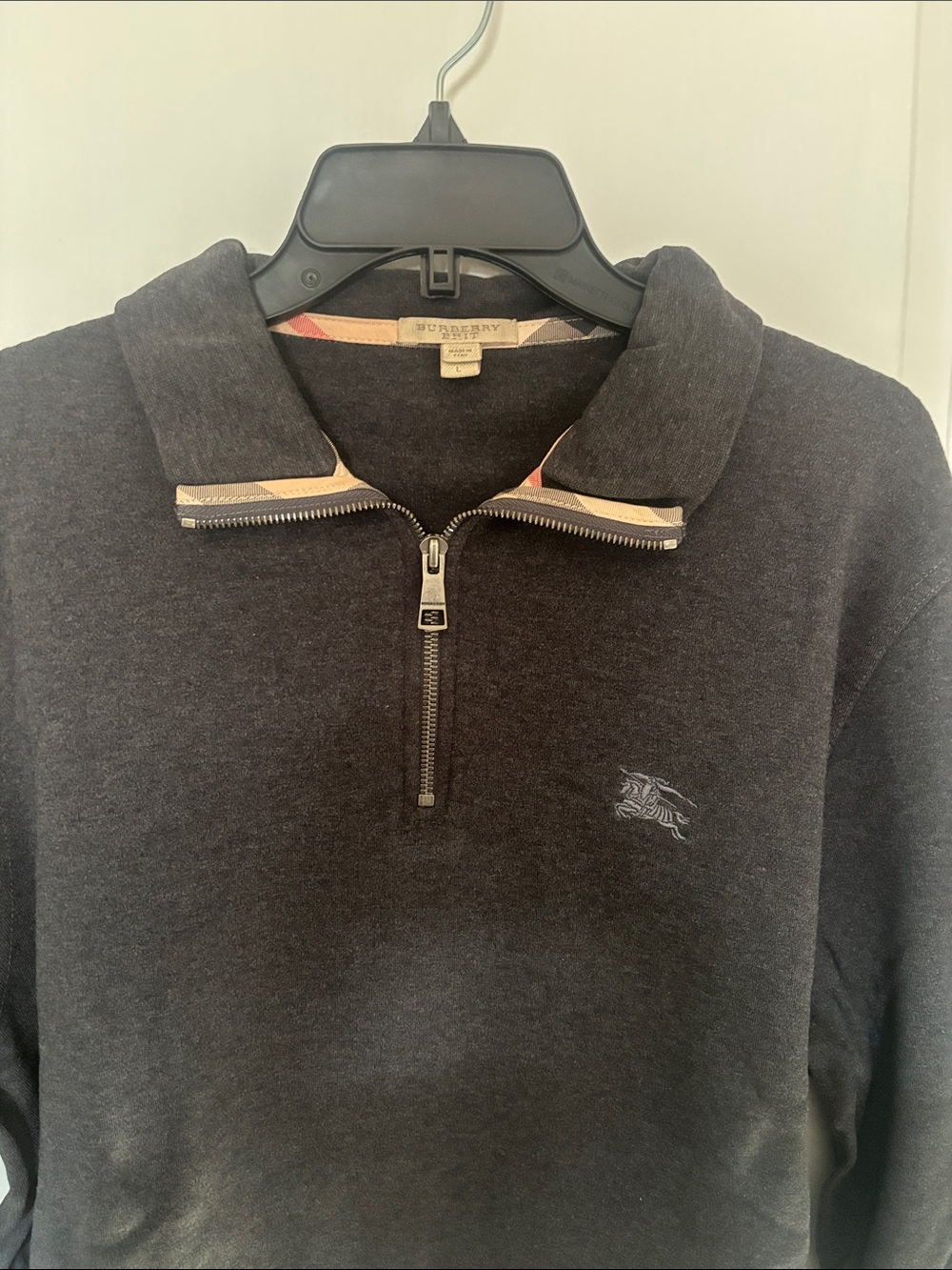 Burberry Dark Charcoal quarter -Zip Sweater with Signature Trim